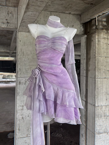 Sheath Spaghetti Straps Short Lilac Cocktail Dresses Birthday Outfits SD533 HZ0628